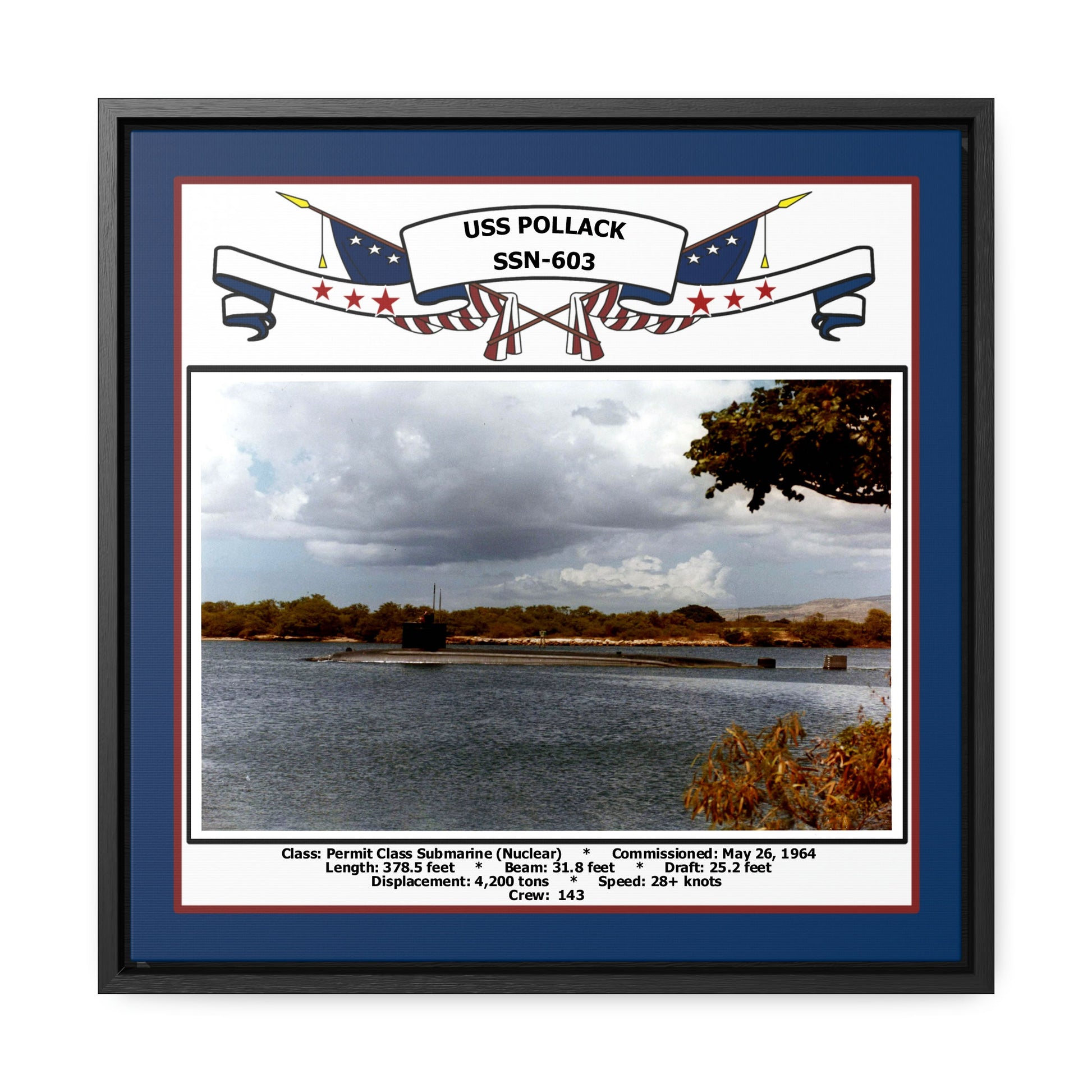 USS Pollack SSN-603 Navy Floating Frame Photo Front View