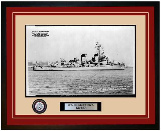 USS BRINKLEY BASS DD-887 Framed Navy Ship Photo Burgundy