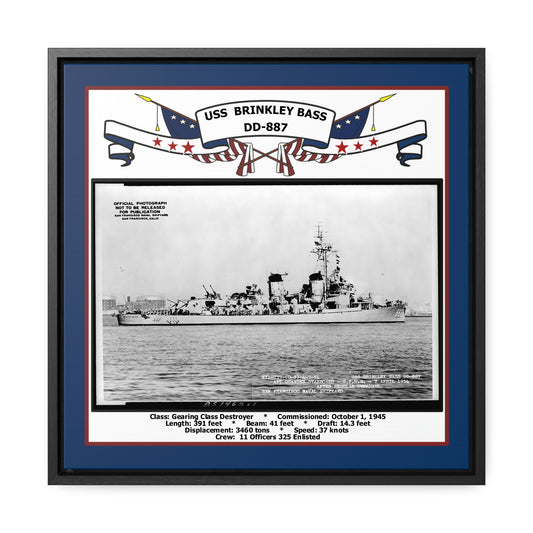 USS Brinkley Bass DD-887 Navy Floating Frame Photo Front View