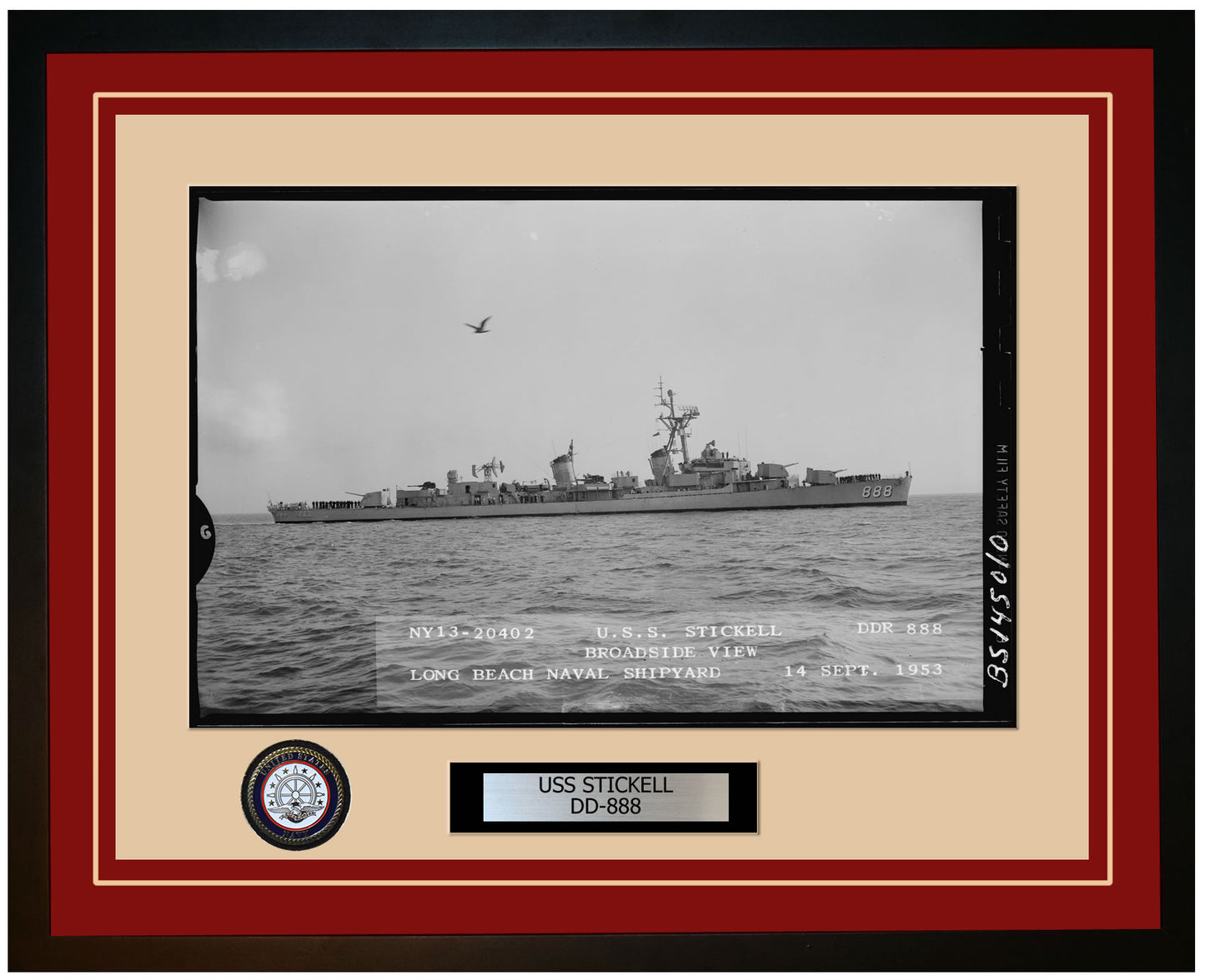 USS STICKELL DD-888 Framed Navy Ship Photo Burgundy