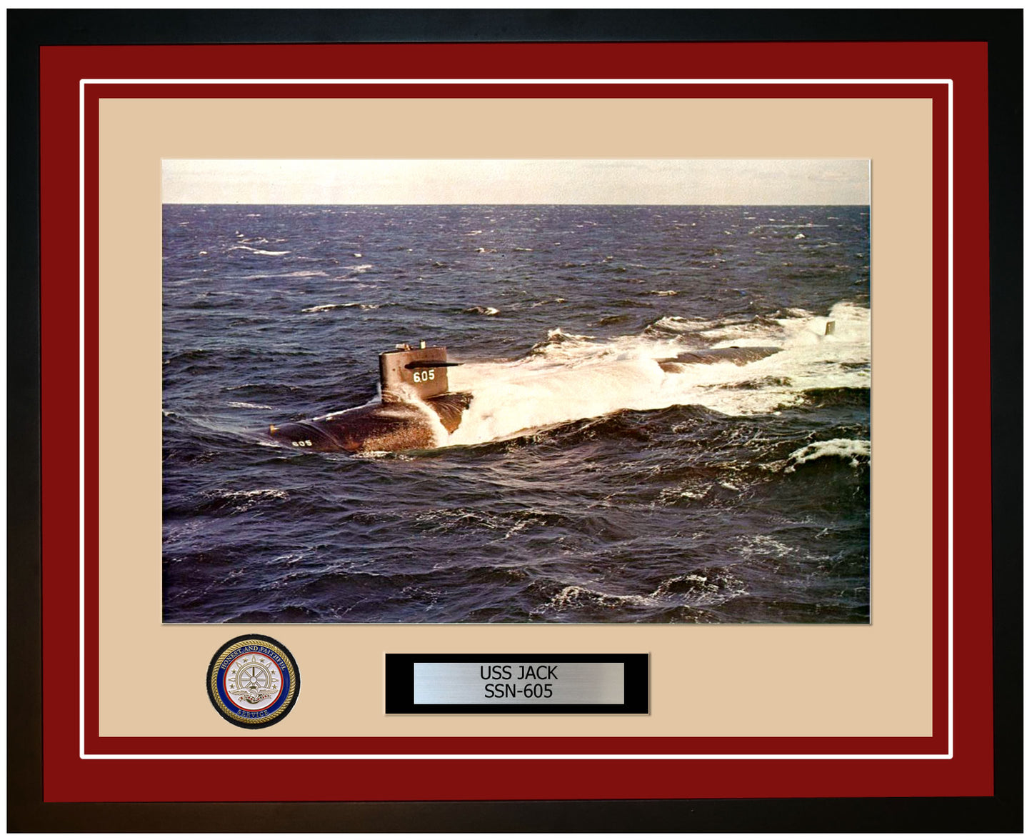 USS Jack SSN-605 Framed Navy Ship Photo Burgundy