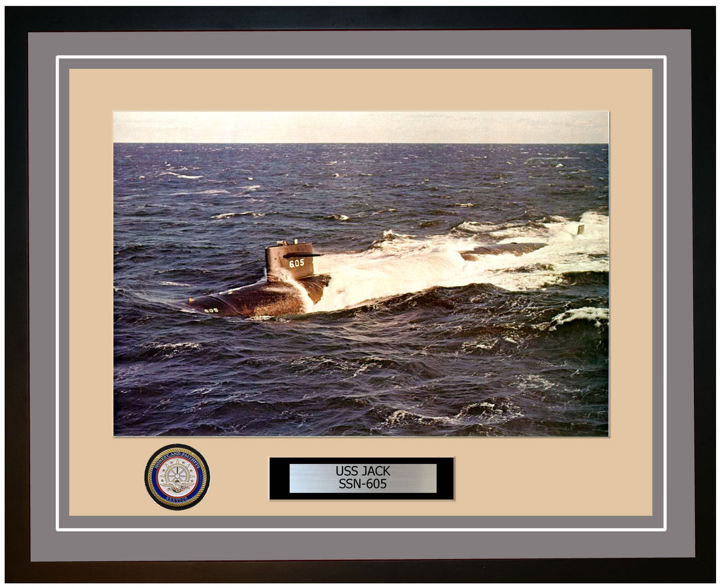 USS Jack SSN-605 Framed Navy Ship Photo Grey