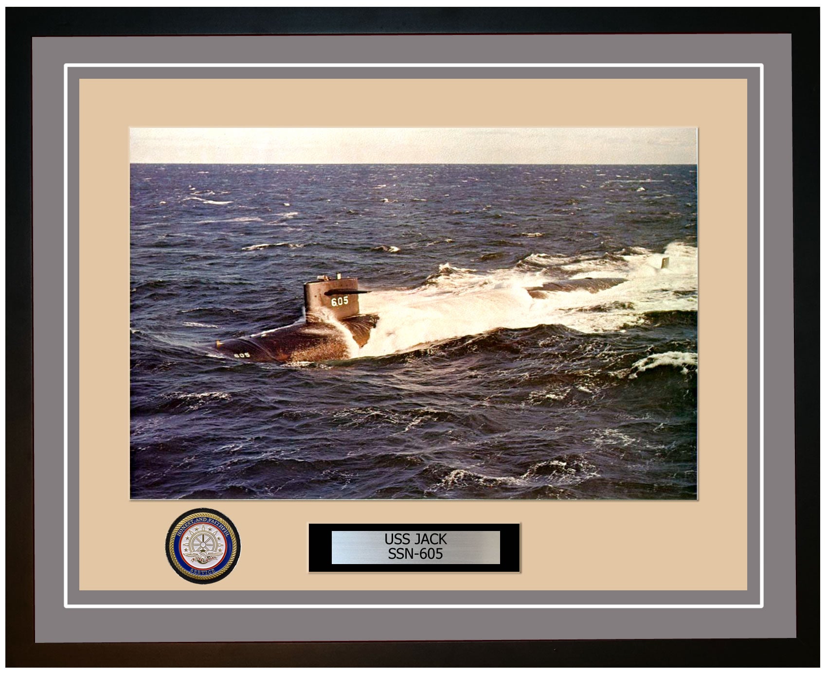 USS Jack SSN-605 Framed Navy Ship Photo Grey