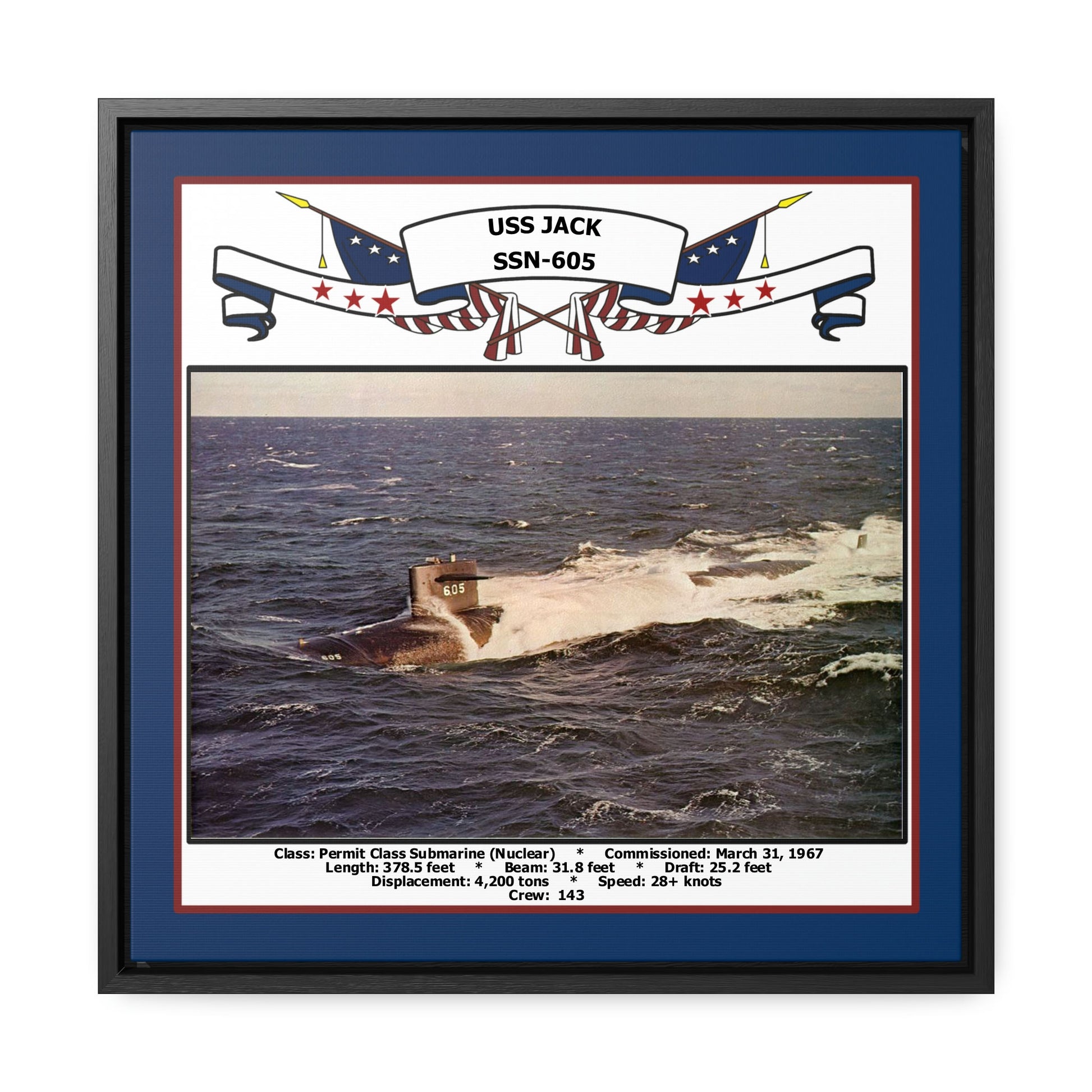 USS Jack SSN-605 Navy Floating Frame Photo Front View