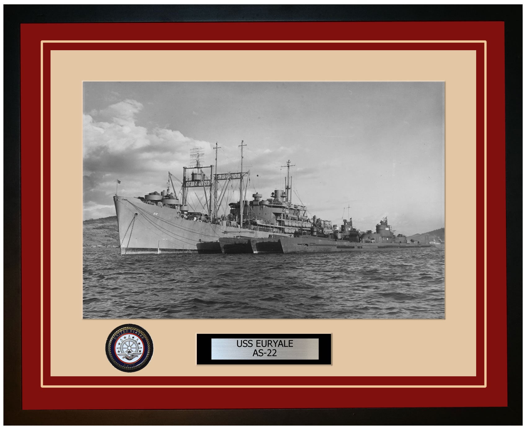 USS EURYALE AS-22 Framed Navy Ship Photo Burgundy