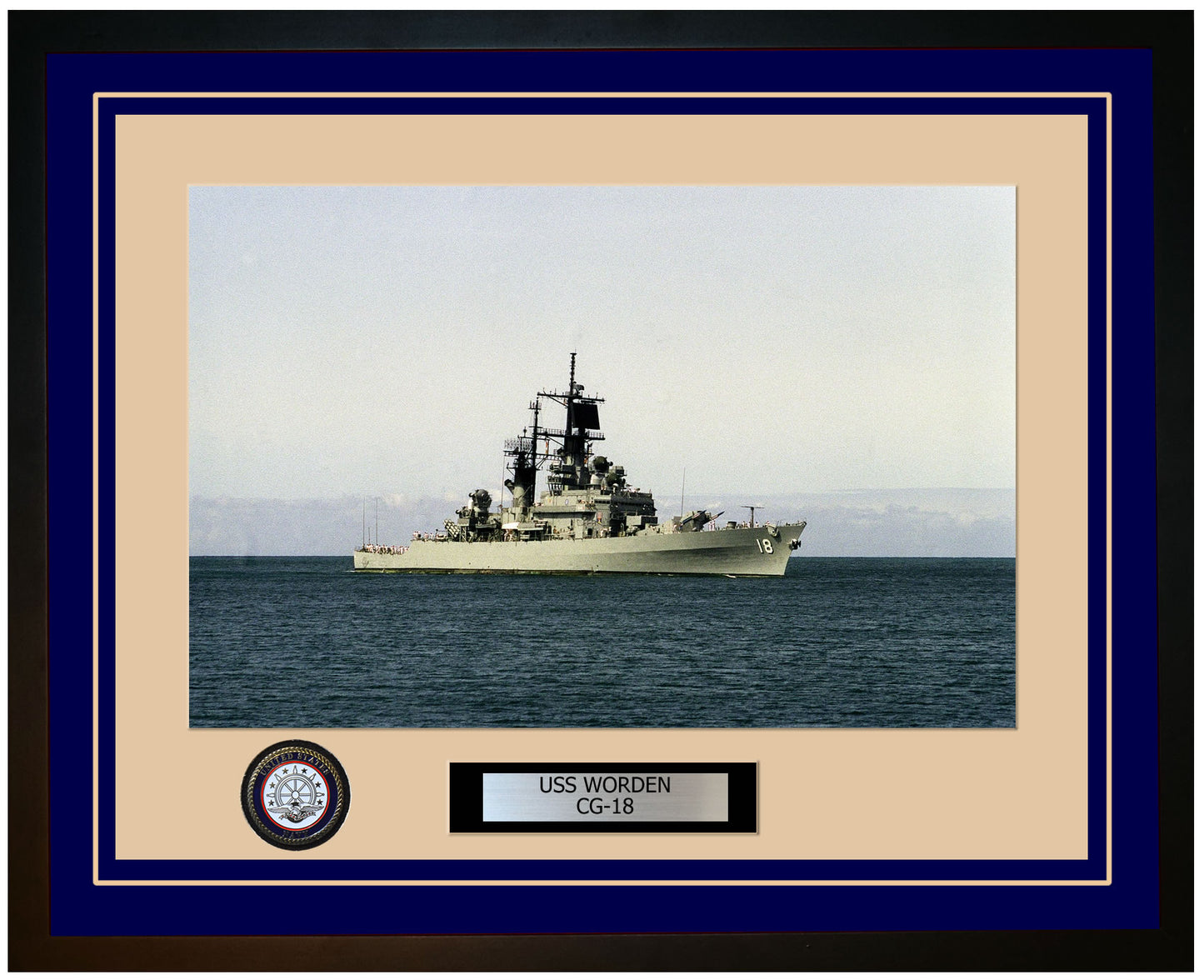 USS WORDEN CG-18 Framed Navy Ship Photo Blue