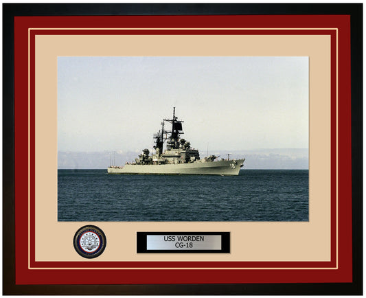 USS WORDEN CG-18 Framed Navy Ship Photo Burgundy