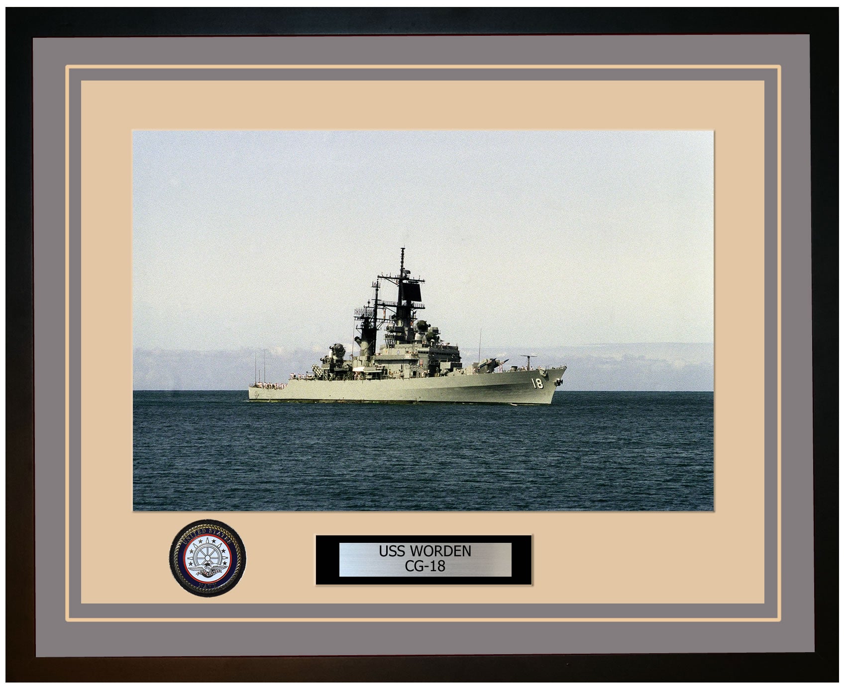 USS WORDEN CG-18 Framed Navy Ship Photo Grey