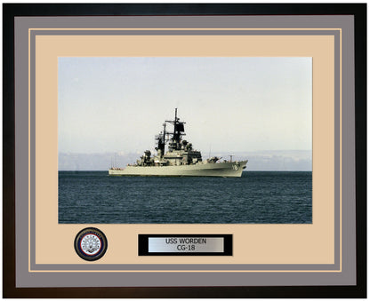 USS WORDEN CG-18 Framed Navy Ship Photo Grey