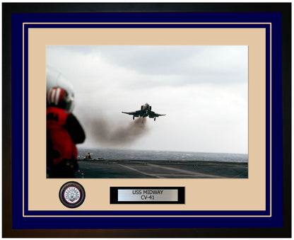 USS MIDWAY CV-41 Framed Navy Ship Photo Blue