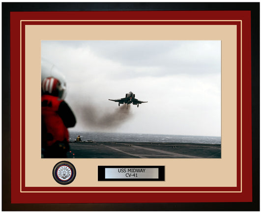 USS MIDWAY CV-41 Framed Navy Ship Photo Burgundy