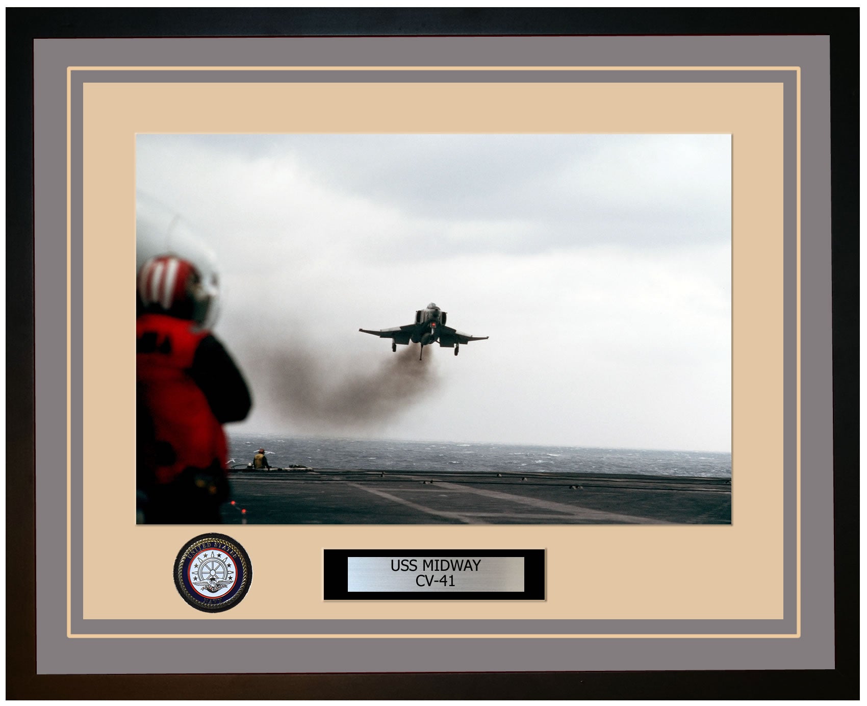 USS MIDWAY CV-41 Framed Navy Ship Photo Grey