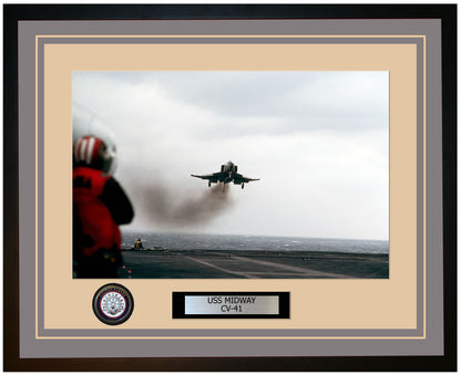 USS MIDWAY CV-41 Framed Navy Ship Photo Grey