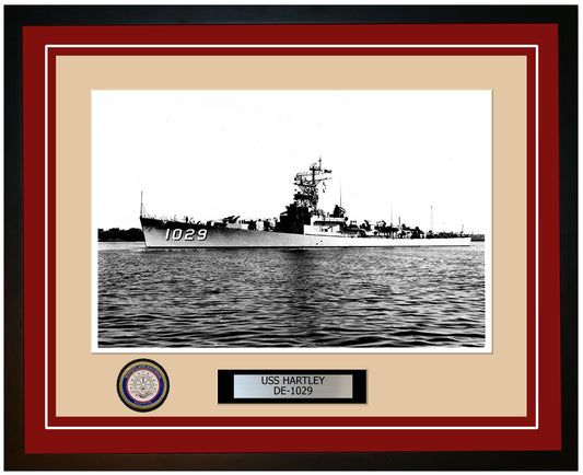 USS Hartley DE-1029 Framed Navy Ship Photo Burgundy