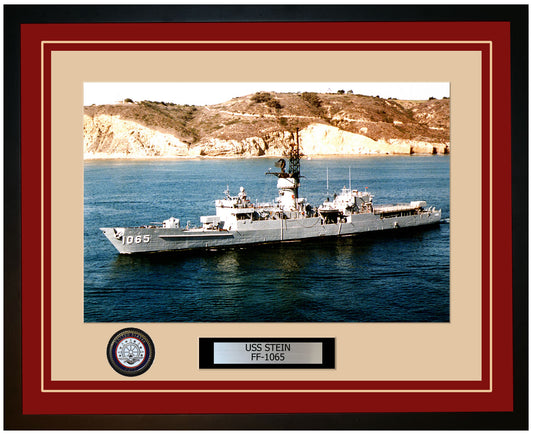 USS STEIN FF-1065 Framed Navy Ship Photo Burgundy