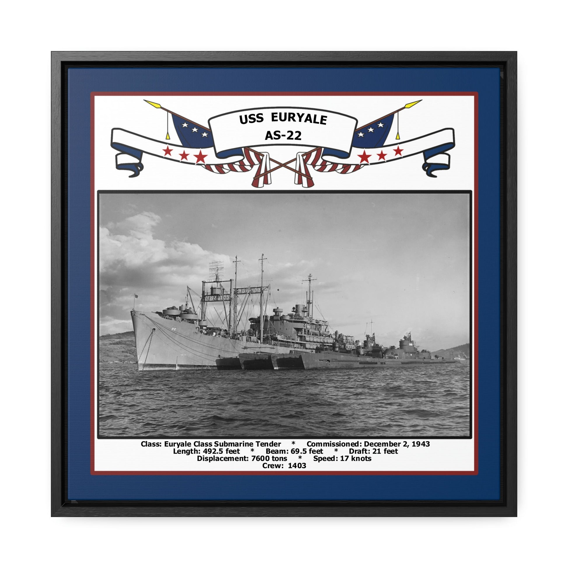 USS Euryale AS-22 Navy Floating Frame Photo Front View