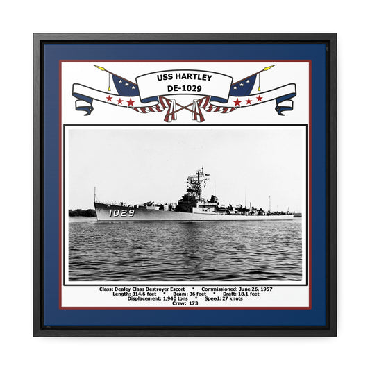USS Hartley DE-1029 Navy Floating Frame Photo Front View