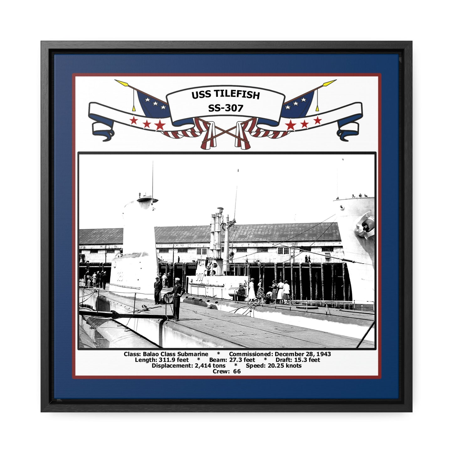 USS Tilefish SS-307 Navy Floating Frame Photo Front View