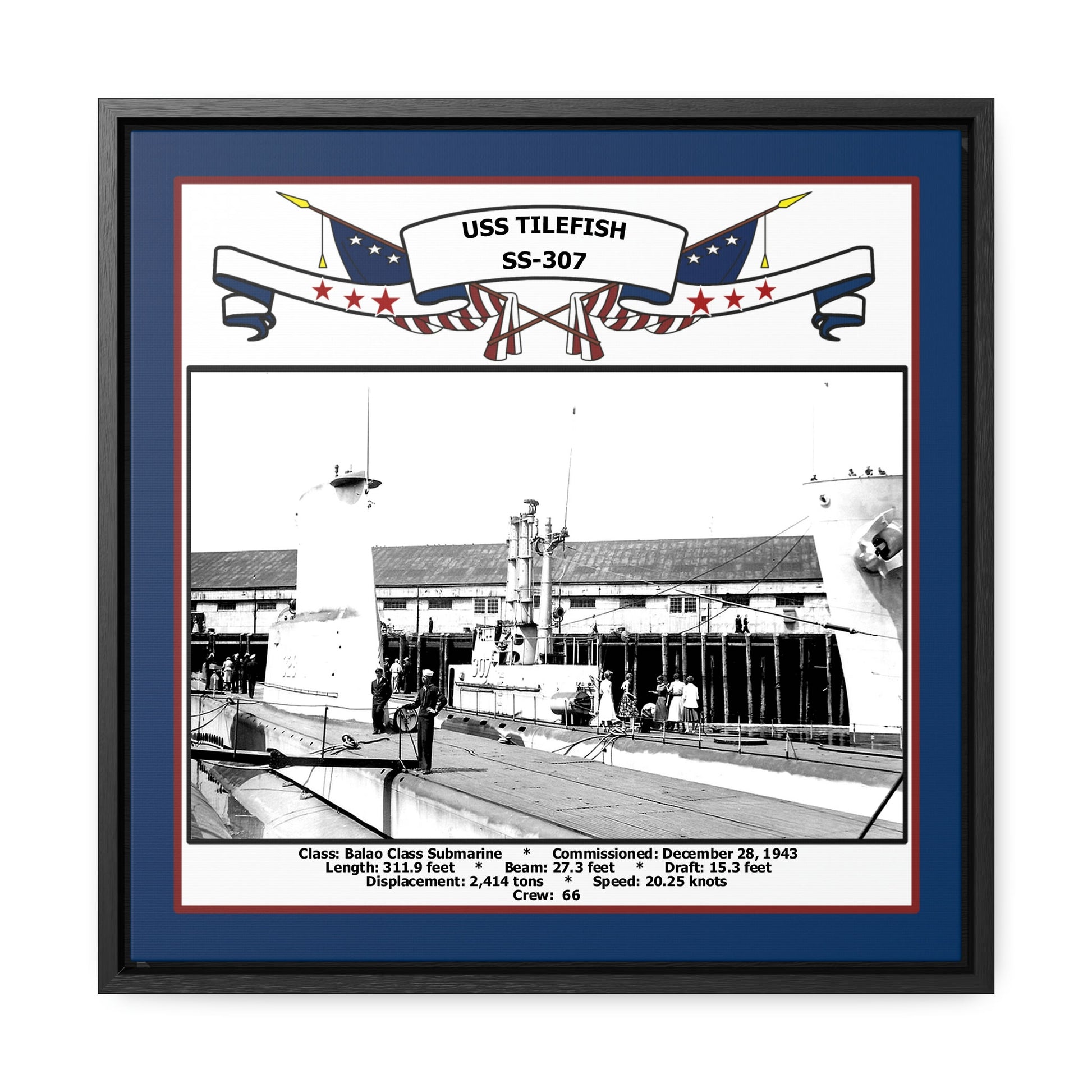 USS Tilefish SS-307 Navy Floating Frame Photo Front View