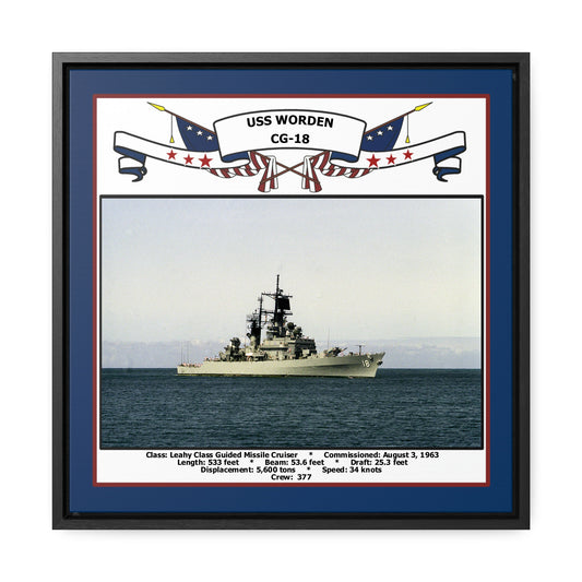 USS Worden CG-18 Navy Floating Frame Photo Front View