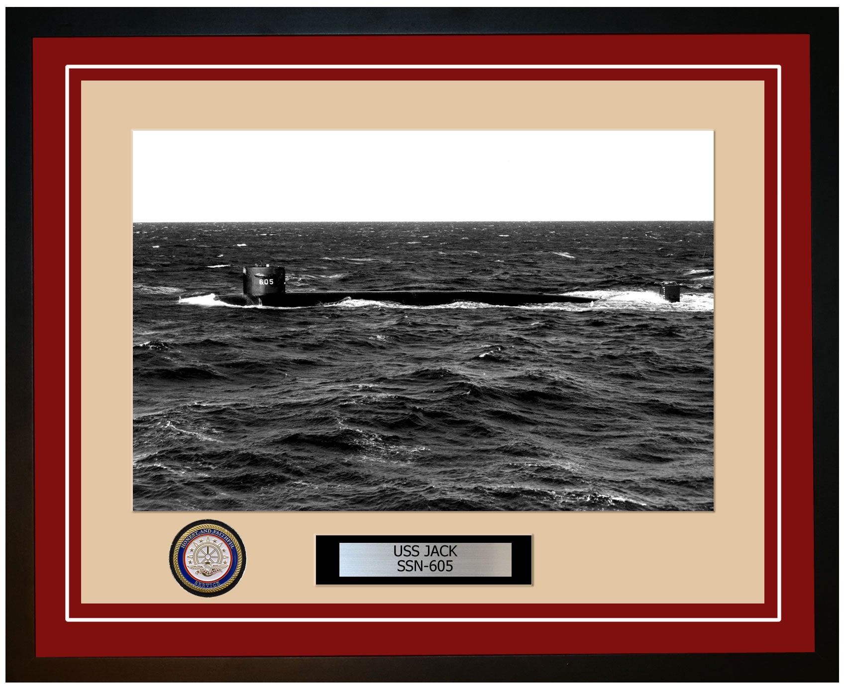 USS Jack SSN-605 Framed Navy Ship Photo Burgundy
