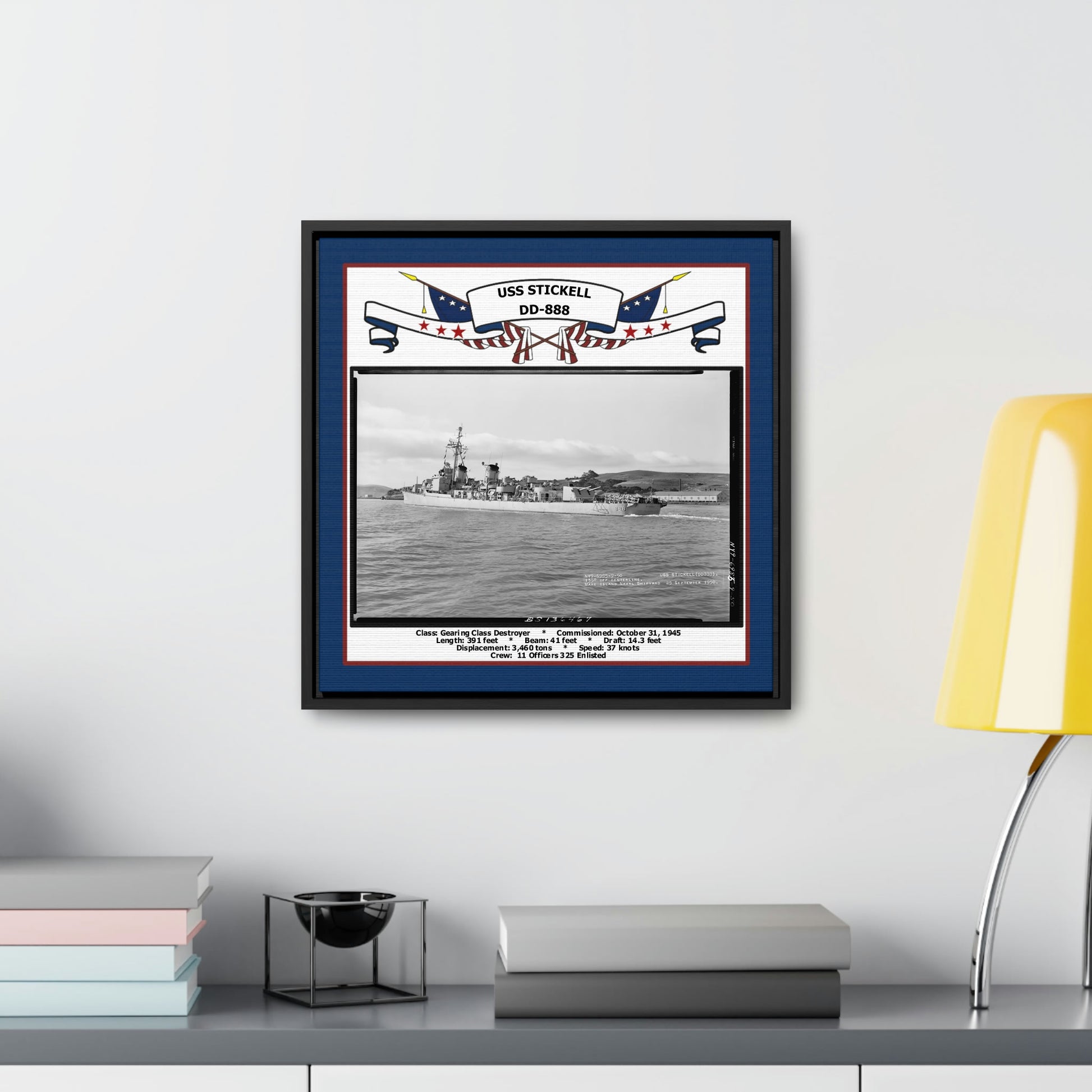 USS Stickell DD-888 Navy Floating Frame Photo Desk View