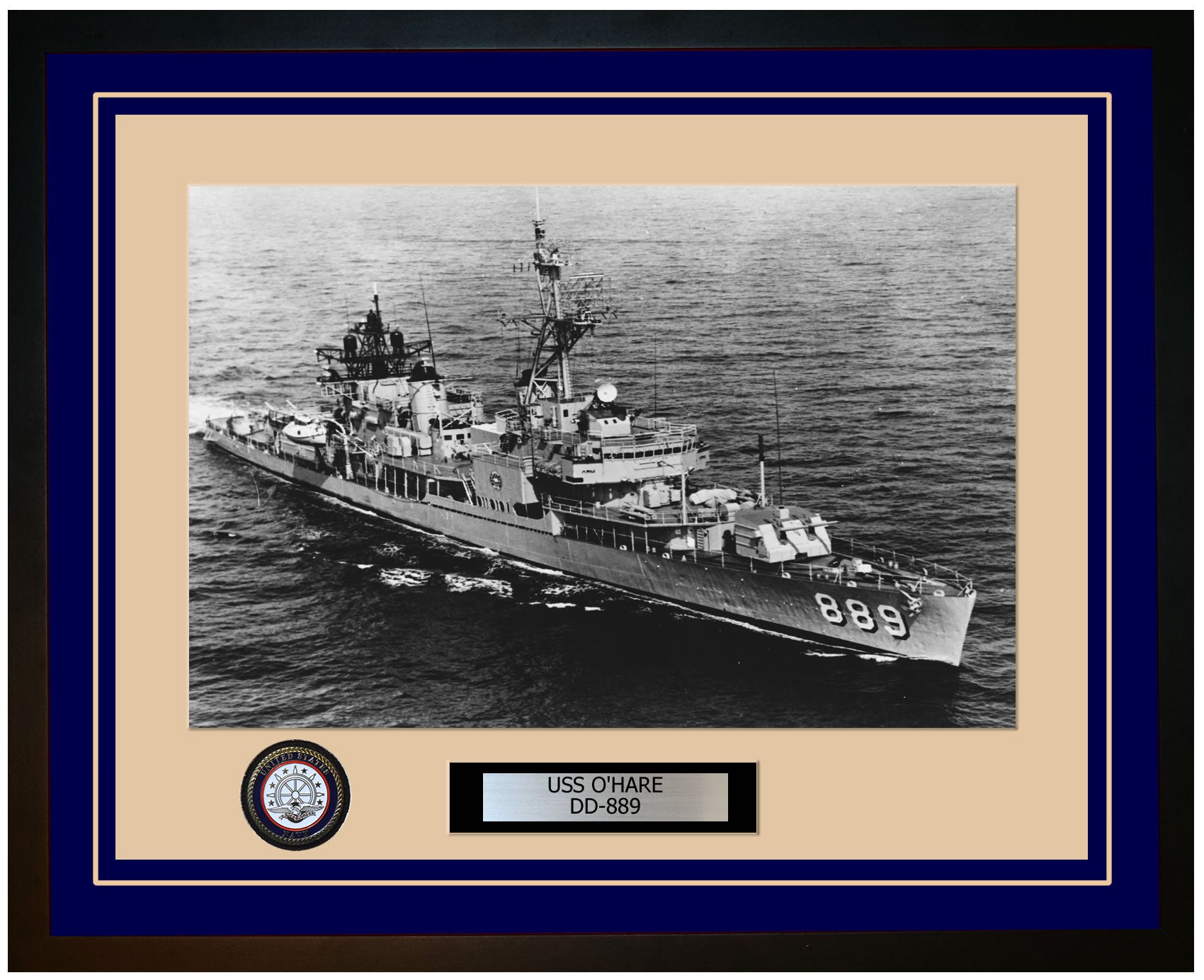 USS O'HARE DD-889 Framed Navy Ship Photo Blue