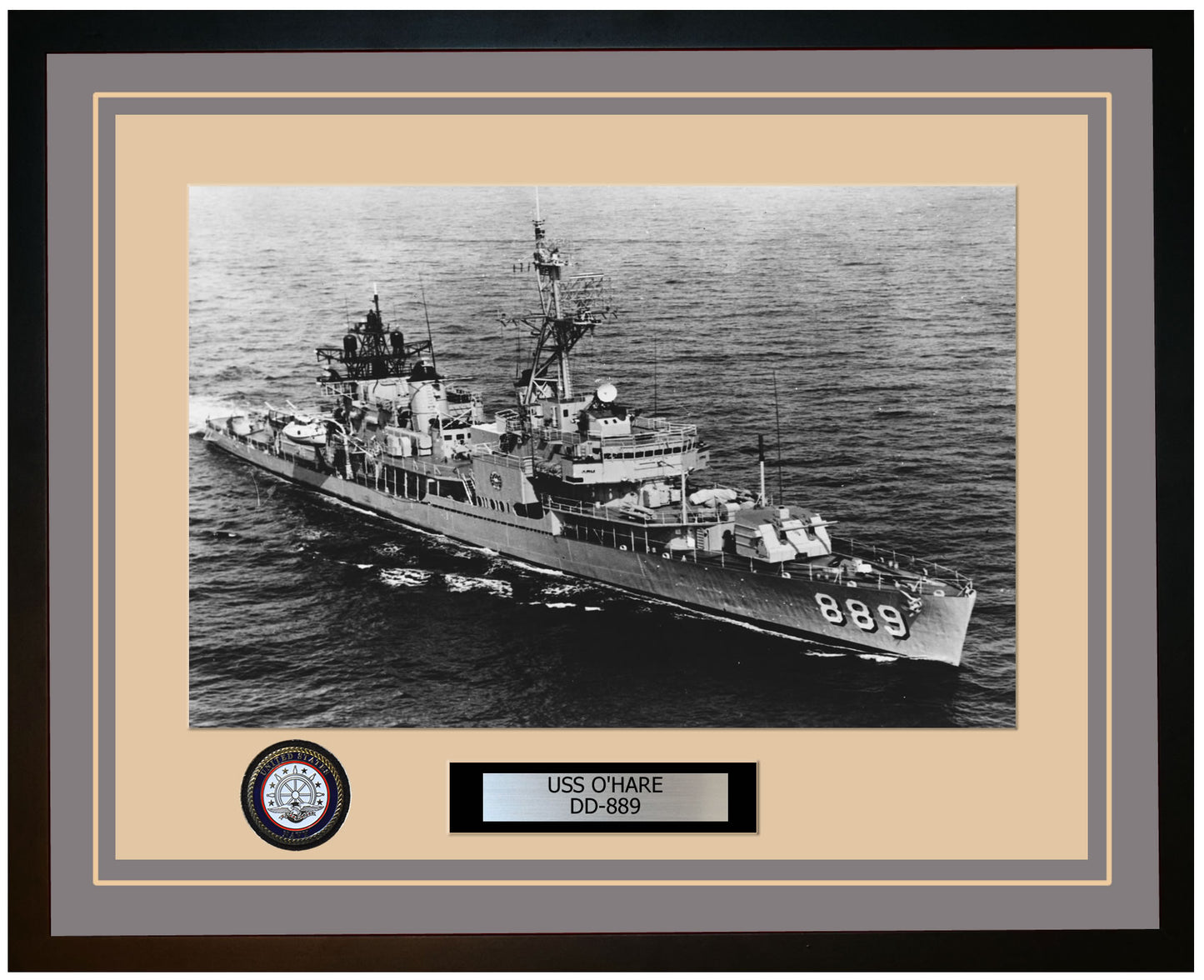 USS O'HARE DD-889 Framed Navy Ship Photo Grey
