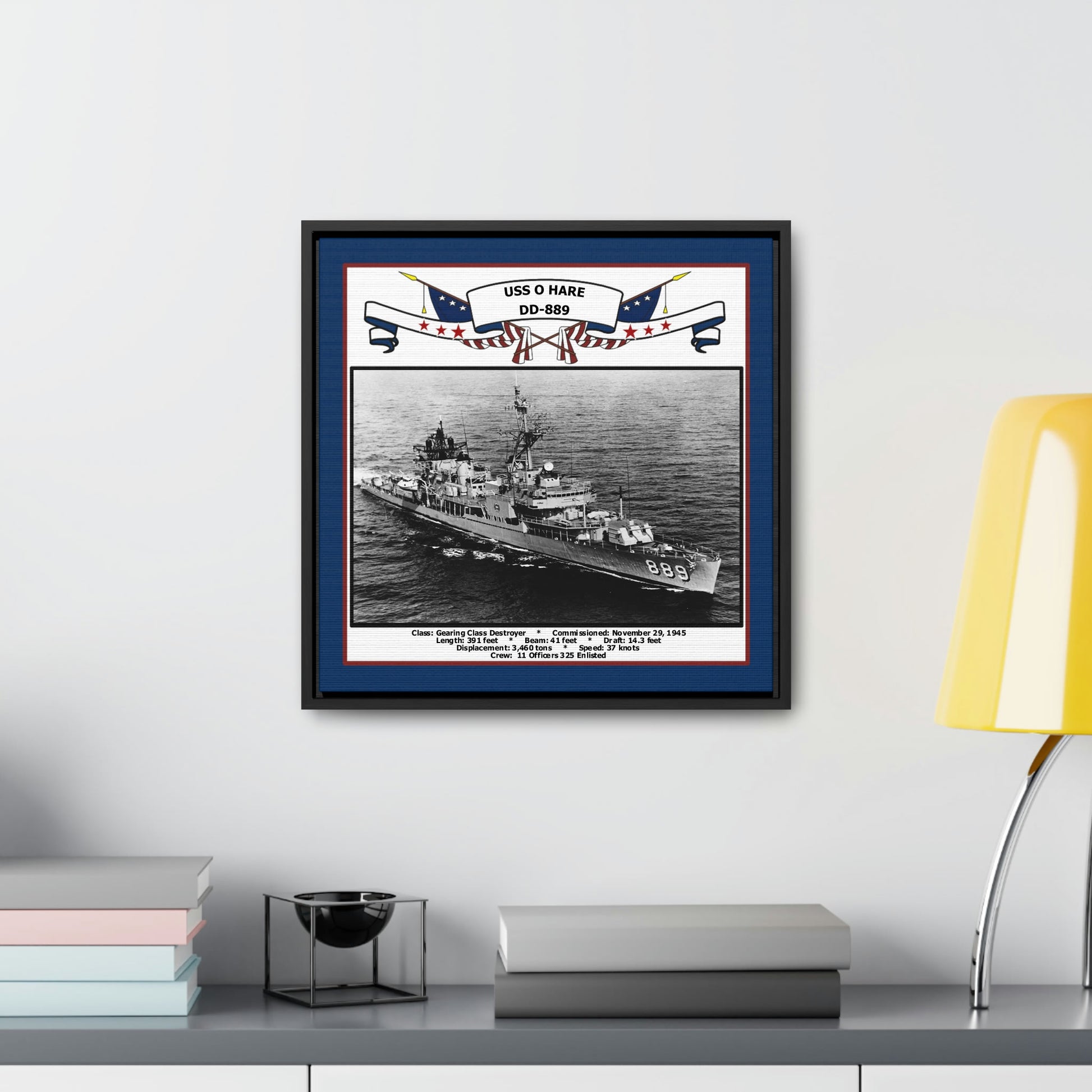 USS O'Hare DD-889 Navy Floating Frame Photo Desk View