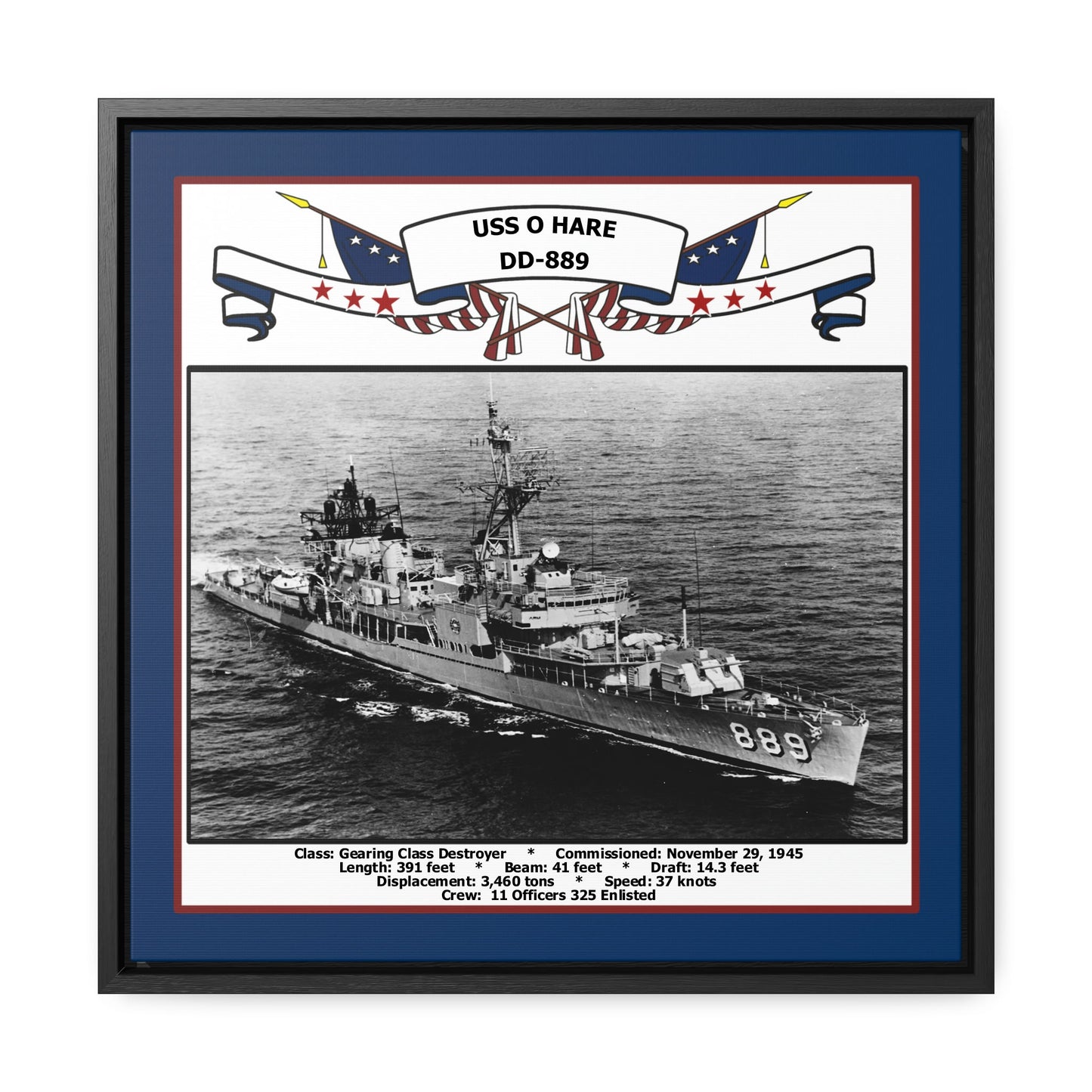 USS O'Hare DD-889 Navy Floating Frame Photo Front View
