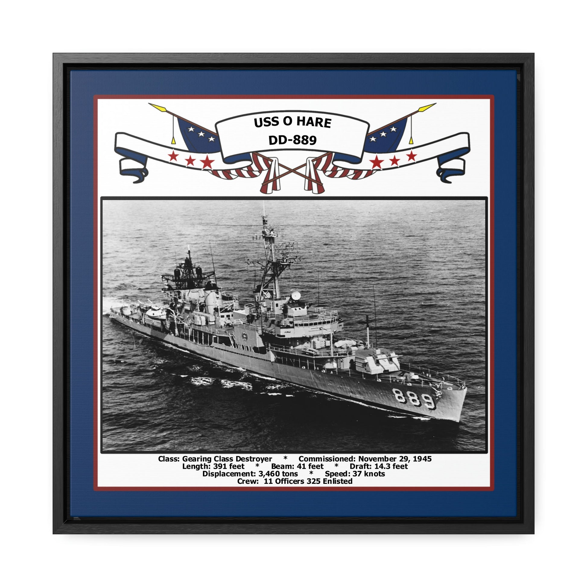 USS O'Hare DD-889 Navy Floating Frame Photo Front View
