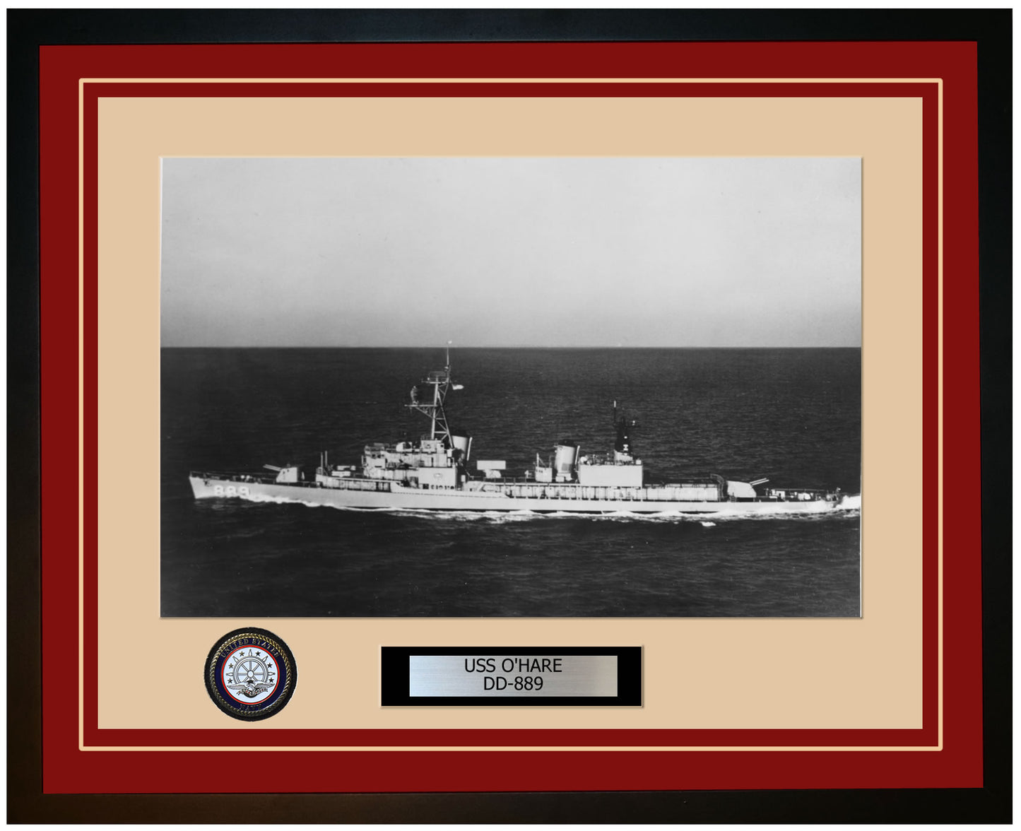 USS O'HARE DD-889 Framed Navy Ship Photo Burgundy
