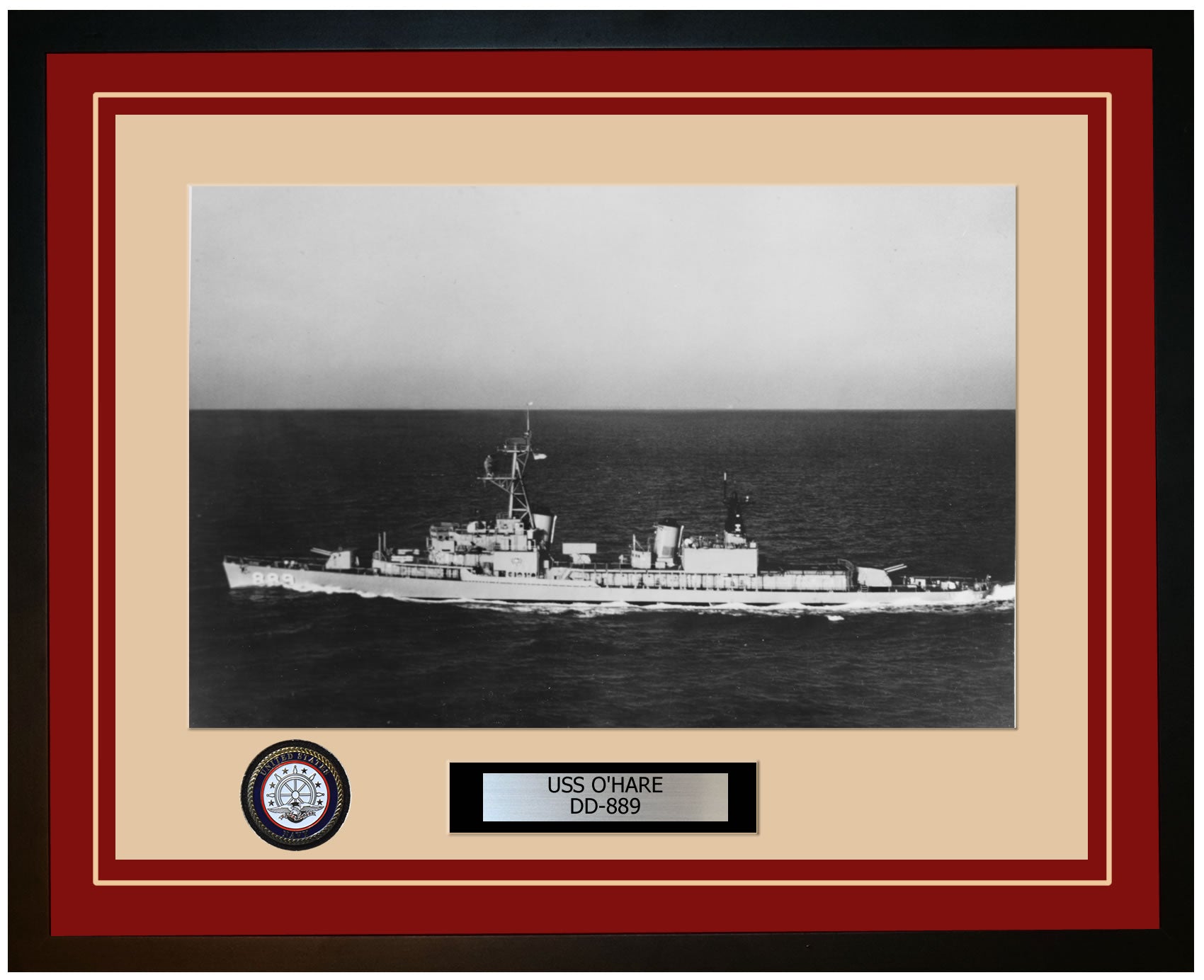 USS O'HARE DD-889 Framed Navy Ship Photo Burgundy