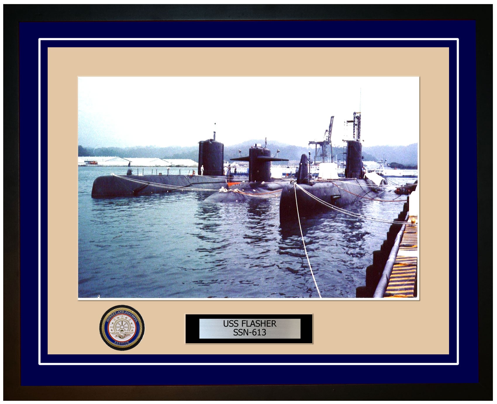 USS Flasher SSN-613 Framed Navy Ship Photo Blue