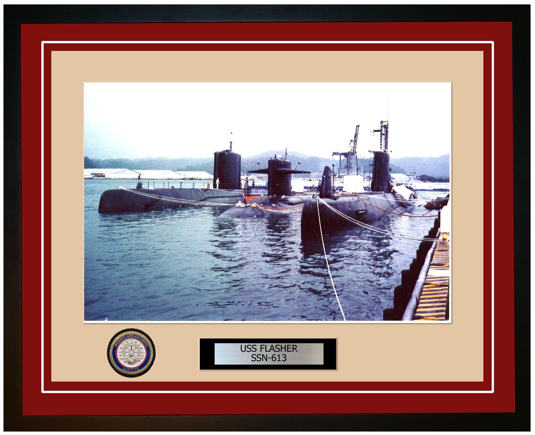 USS Flasher SSN-613 Framed Navy Ship Photo Burgundy