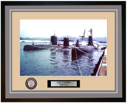 USS Flasher SSN-613 Framed Navy Ship Photo Grey