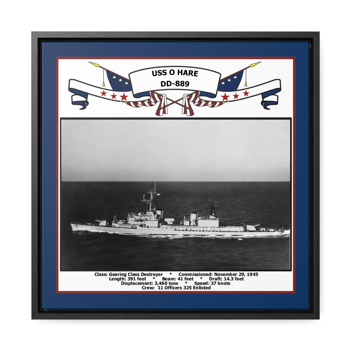 USS O'Hare DD-889 Navy Floating Frame Photo Front View