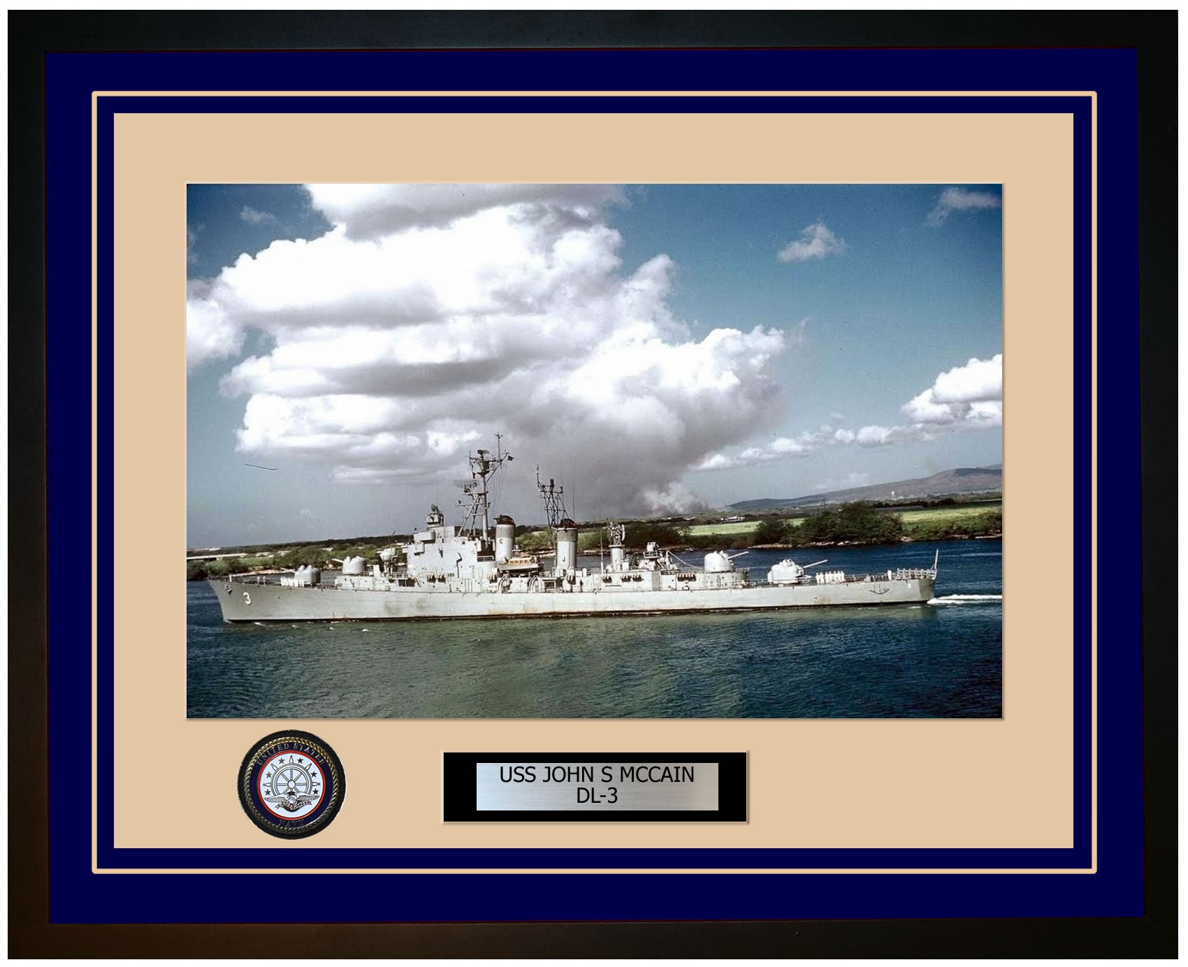 USS JOHN S MCCAIN DL-3 Framed Navy Ship Photo Blue