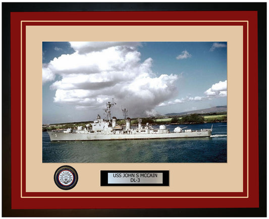 USS JOHN S MCCAIN DL-3 Framed Navy Ship Photo Burgundy