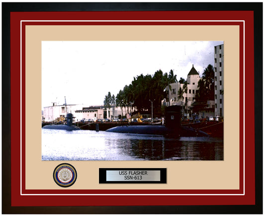 USS Flasher SSN-613 Framed Navy Ship Photo Burgundy