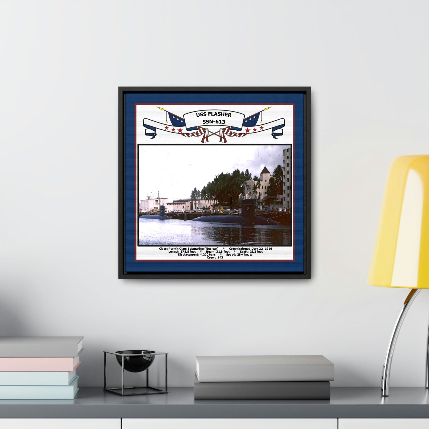 USS Flasher SSN-613 Navy Floating Frame Photo Desk View