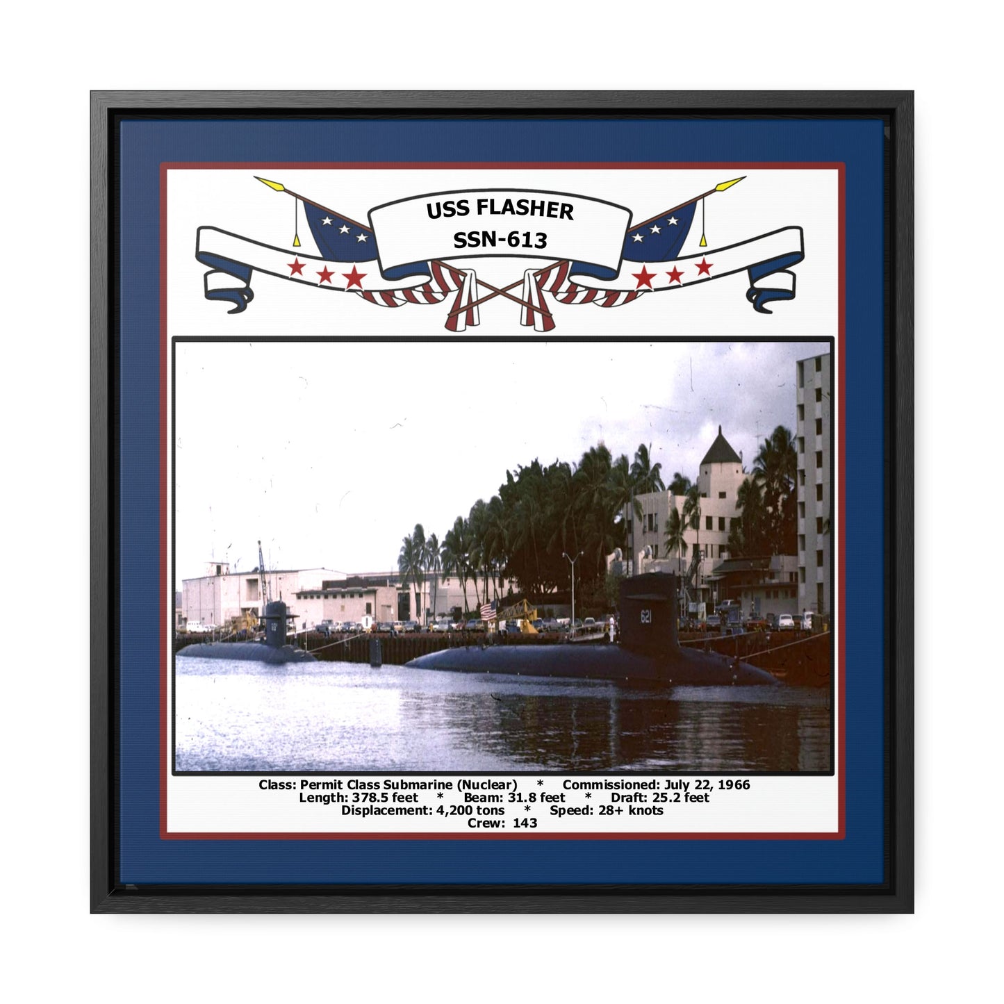 USS Flasher SSN-613 Navy Floating Frame Photo Front View