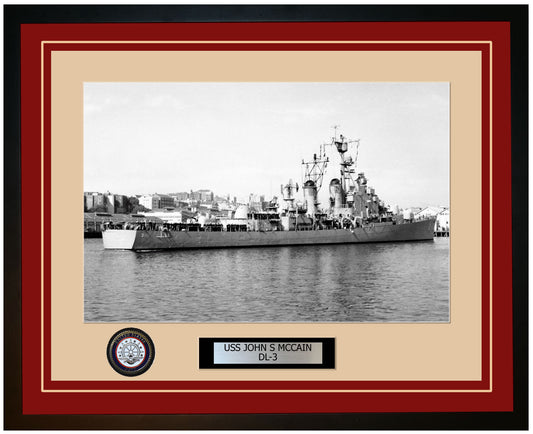 USS JOHN S MCCAIN DL-3 Framed Navy Ship Photo Burgundy