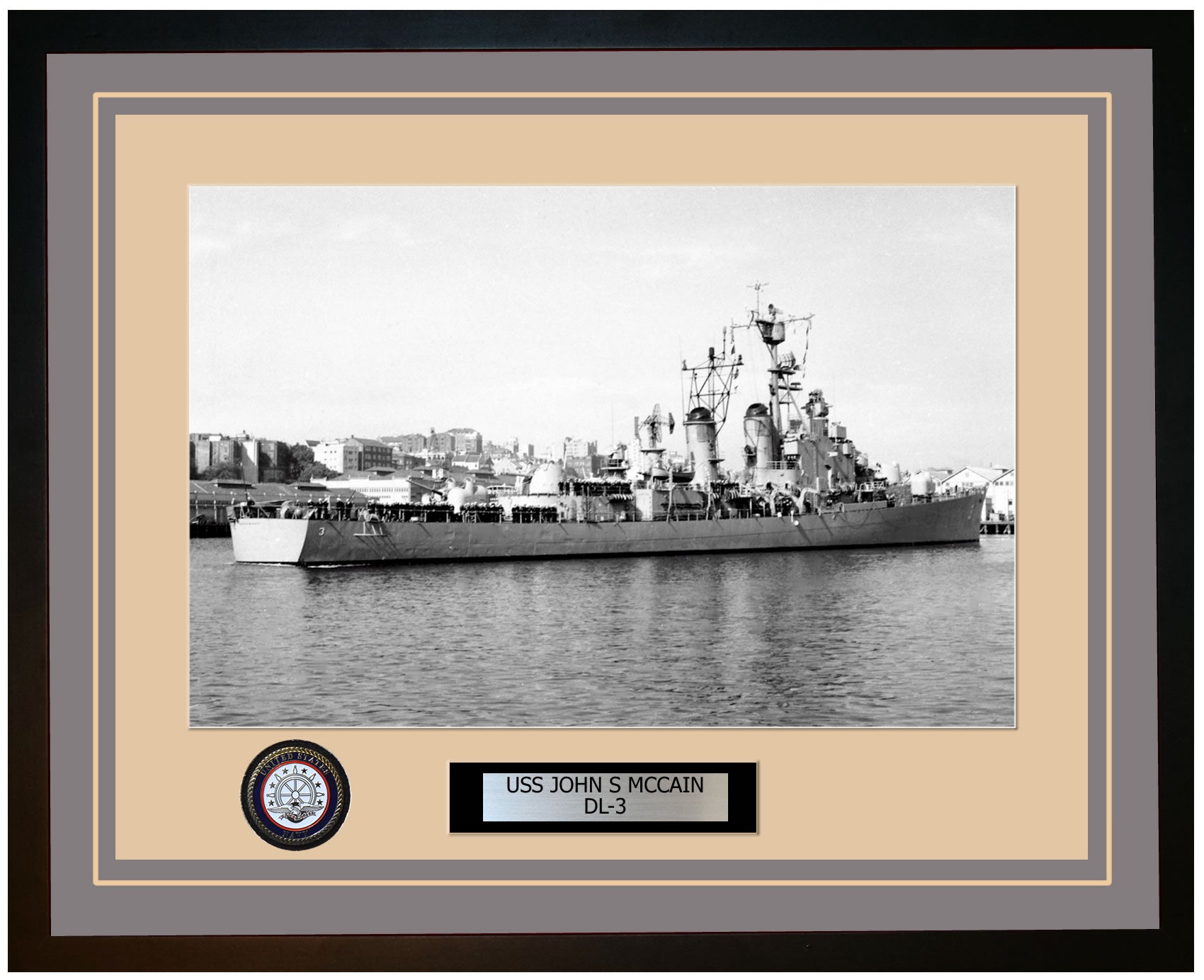 USS JOHN S MCCAIN DL-3 Framed Navy Ship Photo Grey
