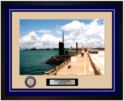 USS Greenling SSN-614 Framed Navy Ship Photo Blue