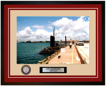 USS Greenling SSN-614 Framed Navy Ship Photo Burgundy