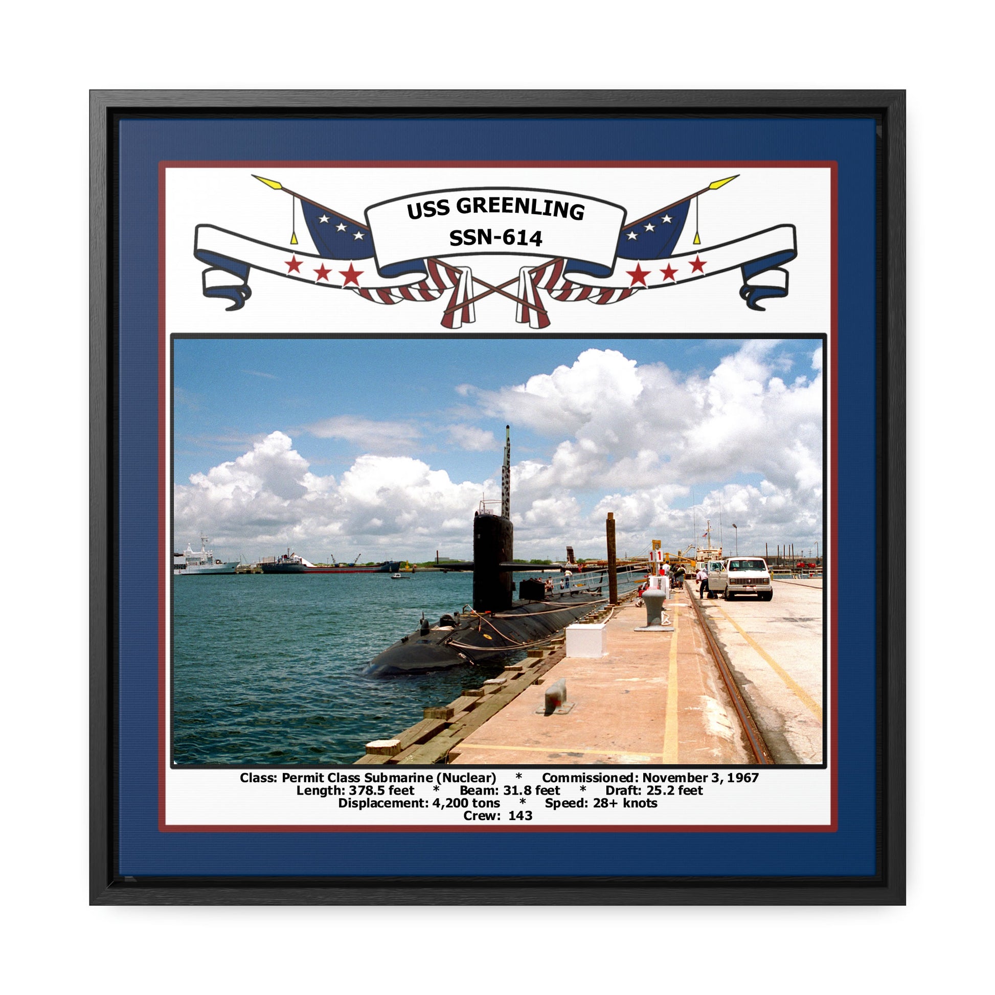 USS Greenling SSN-614 Navy Floating Frame Photo Front View