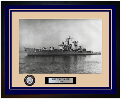 USS WILLIS A LEE DL-4 Framed Navy Ship Photo Blue