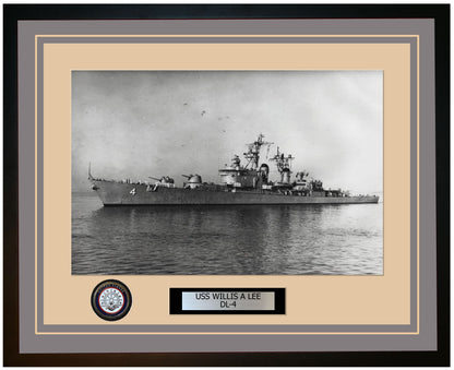 USS WILLIS A LEE DL-4 Framed Navy Ship Photo Grey