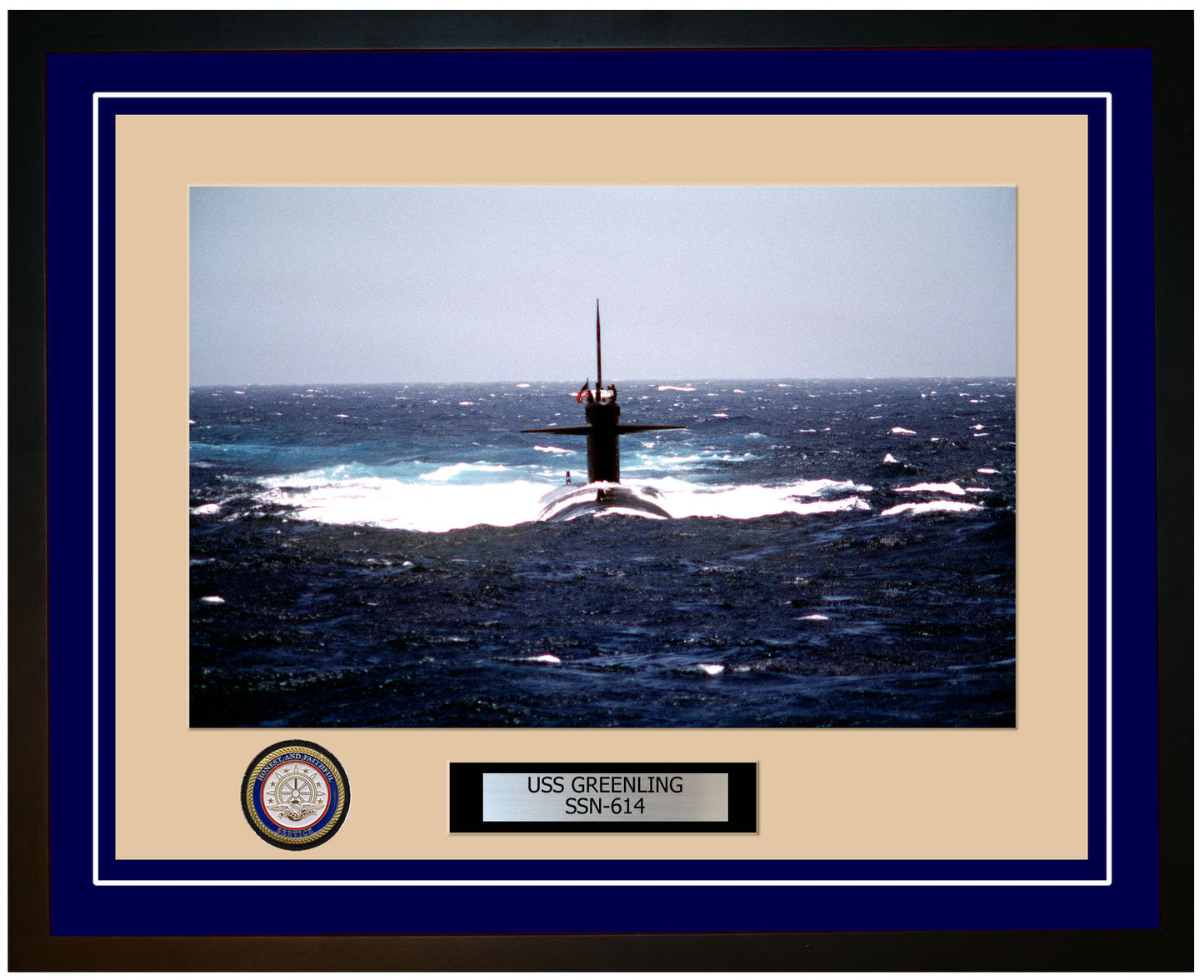 USS Greenling SSN-614 Framed Navy Ship Photo Blue